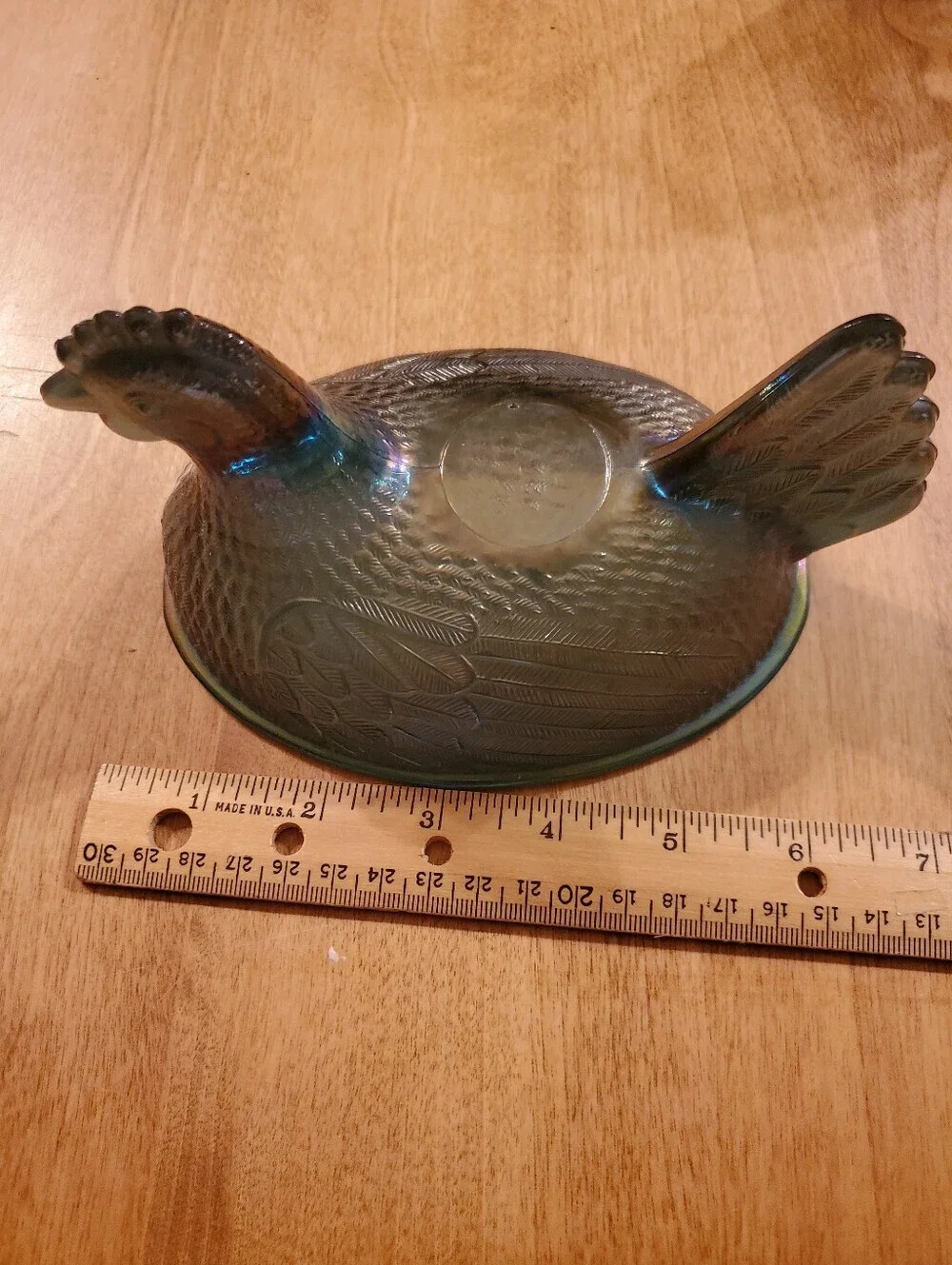 Vintage Indiana Glass Iridescent Carnival Blue Hen on Nest Top Only